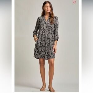 Wrinkle Free Pull On Dress Black and White Floral